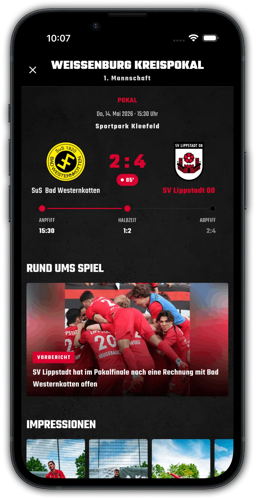 SV Lippstadt 08 App, Spieltag