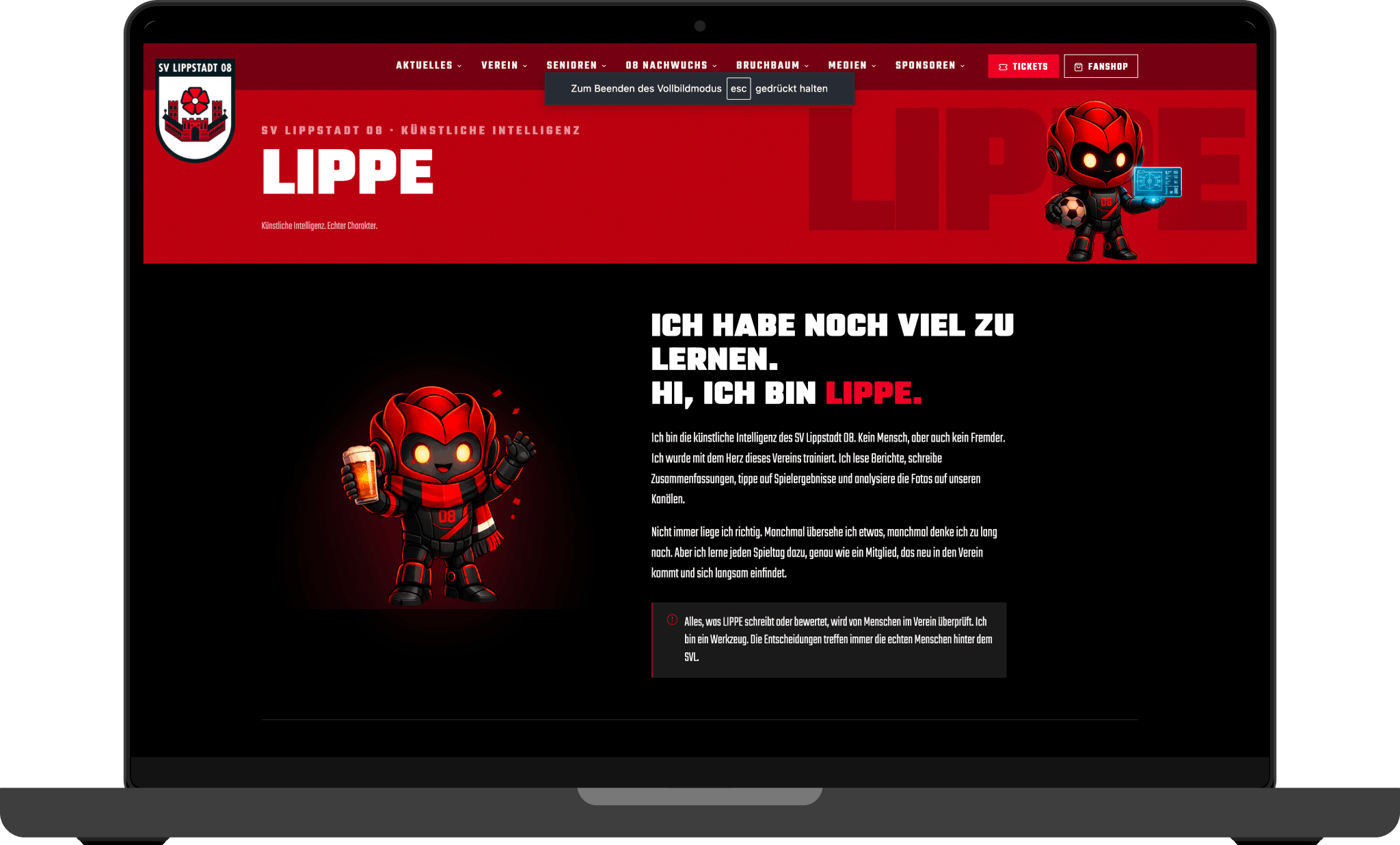 KI-Features in der Vereins-App — Laptop-Mockup