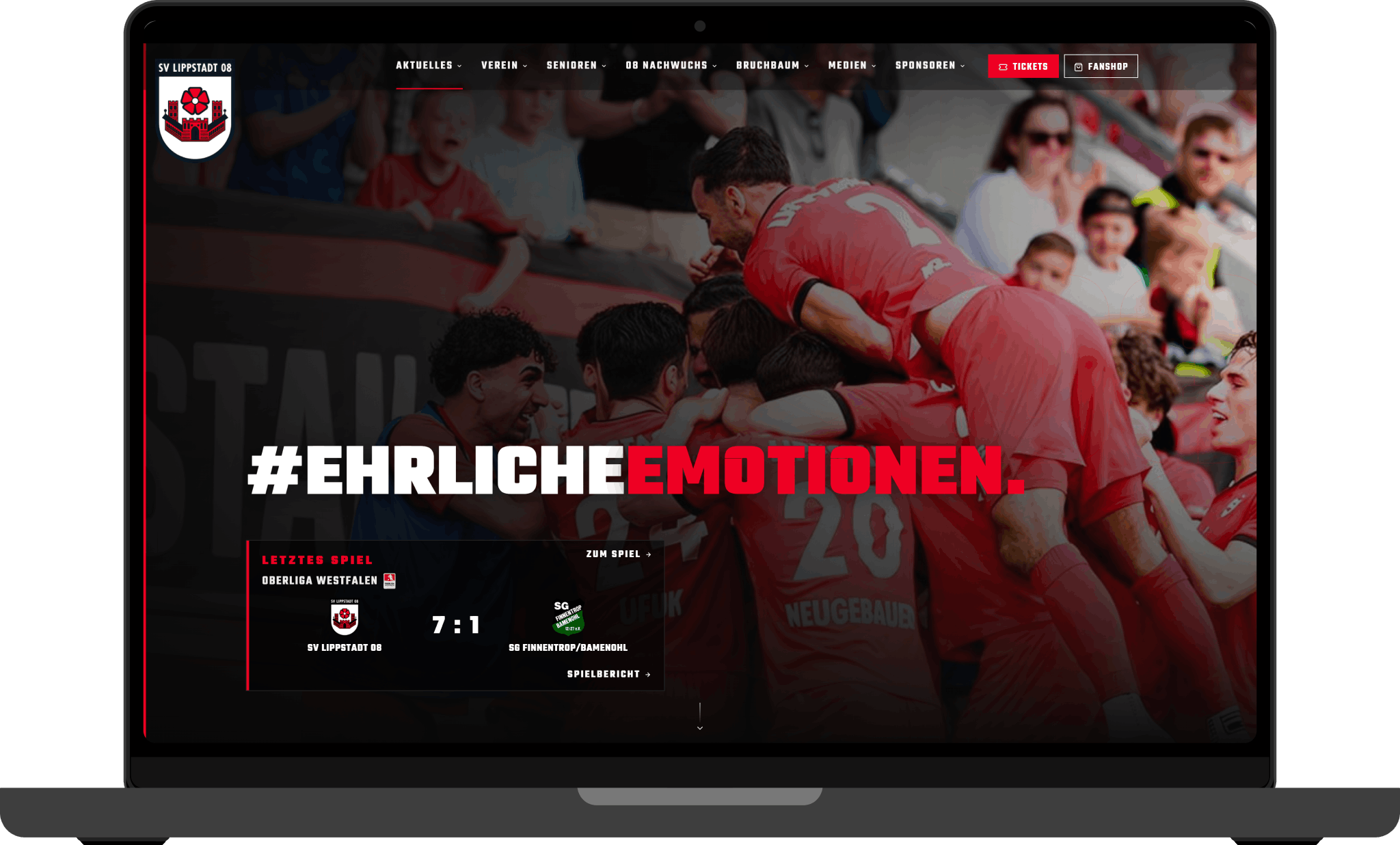 Vereinswebsite SV Lippstadt 08 — Laptop-Mockup mit Startseite